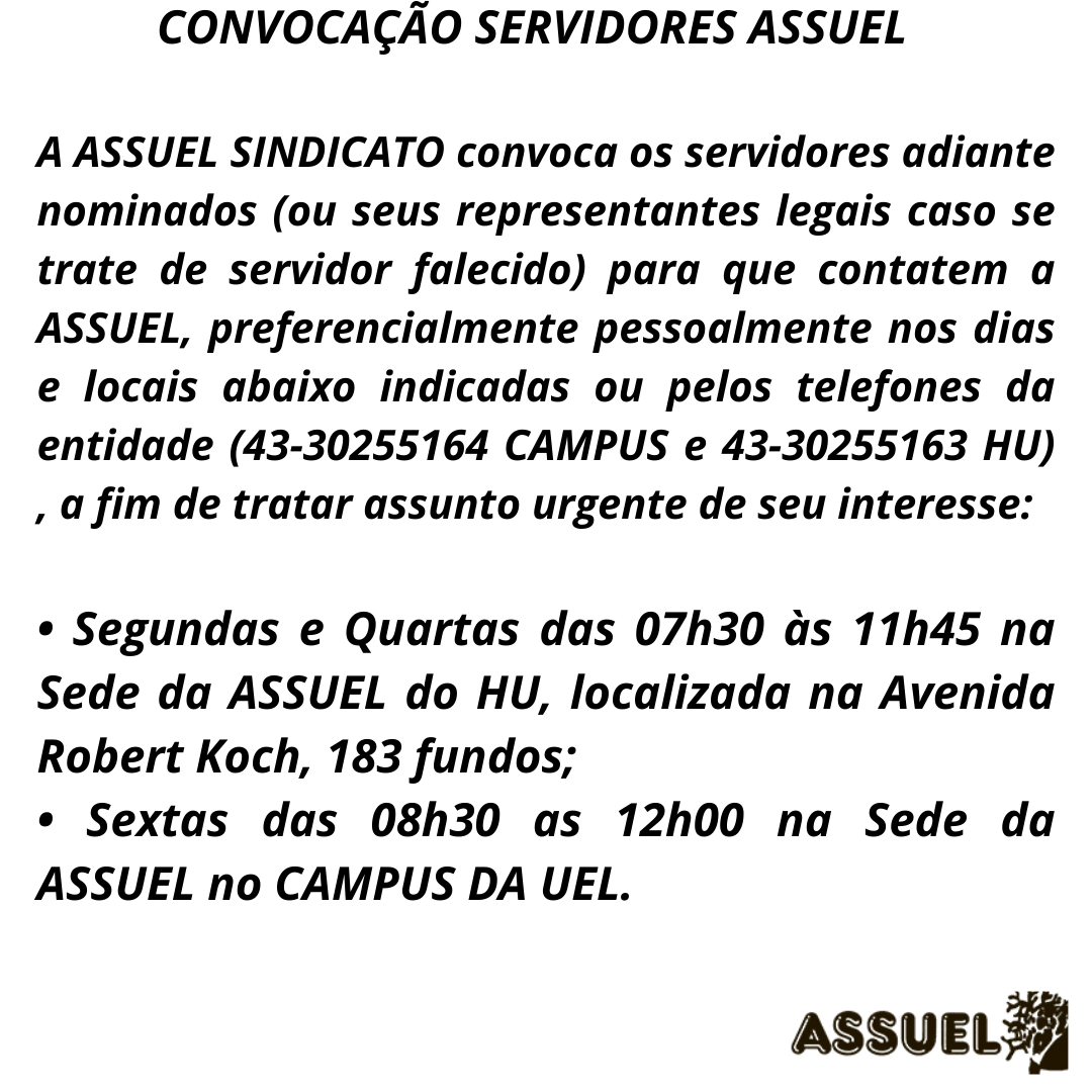 CONVOCAÇÃO SERVIDORES ASSUEL